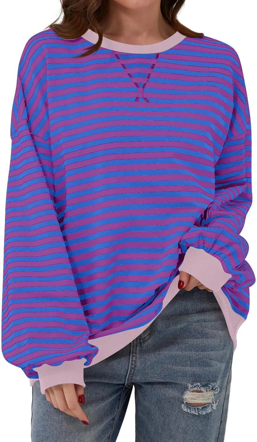 Sweat-shirt rayé surdimensionné pour femmes