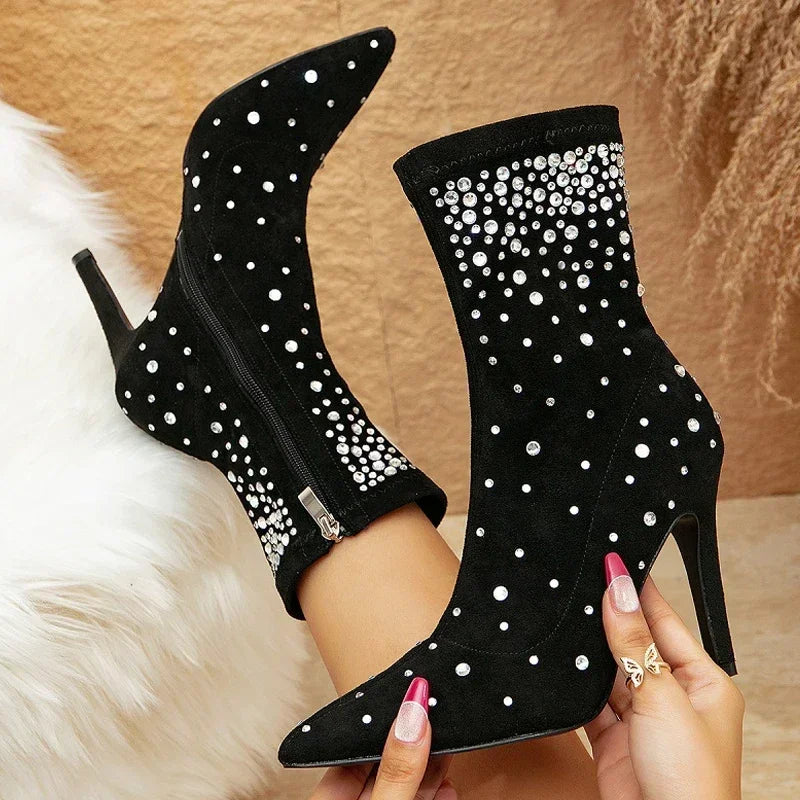 Bottines de luxe en cristal pour femmes
