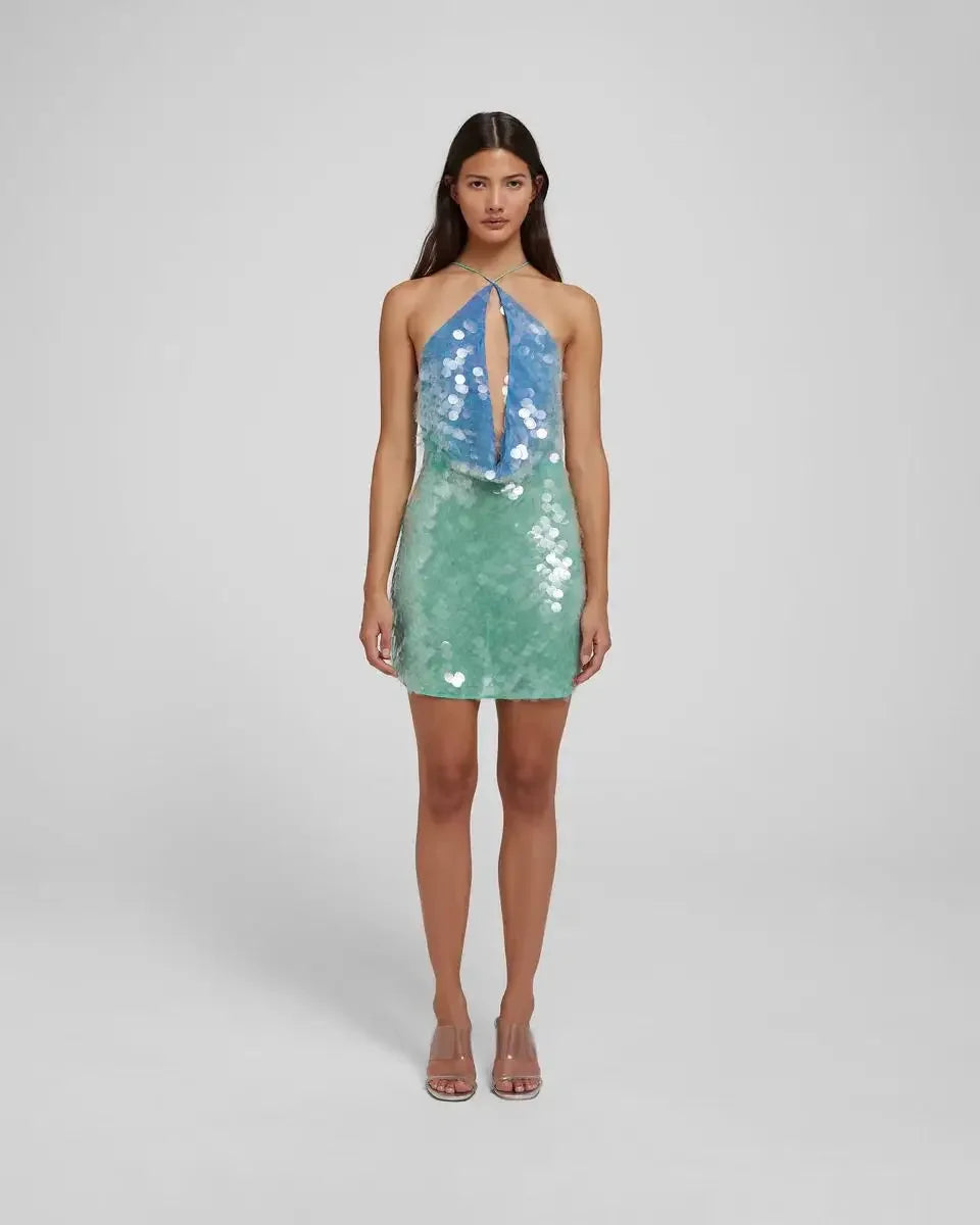 Robes de plage à paillettes licou évider pour femmes