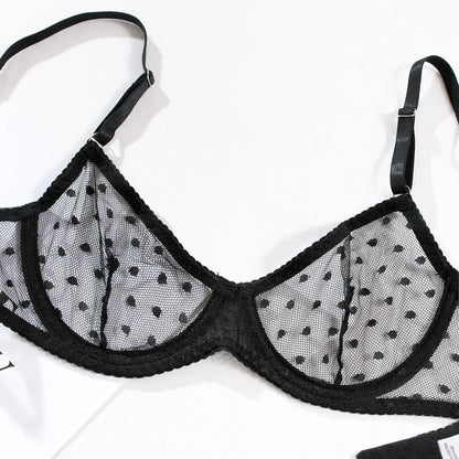 Ensemble Lingerie Femme – Demi-Bonnet et String à Pois