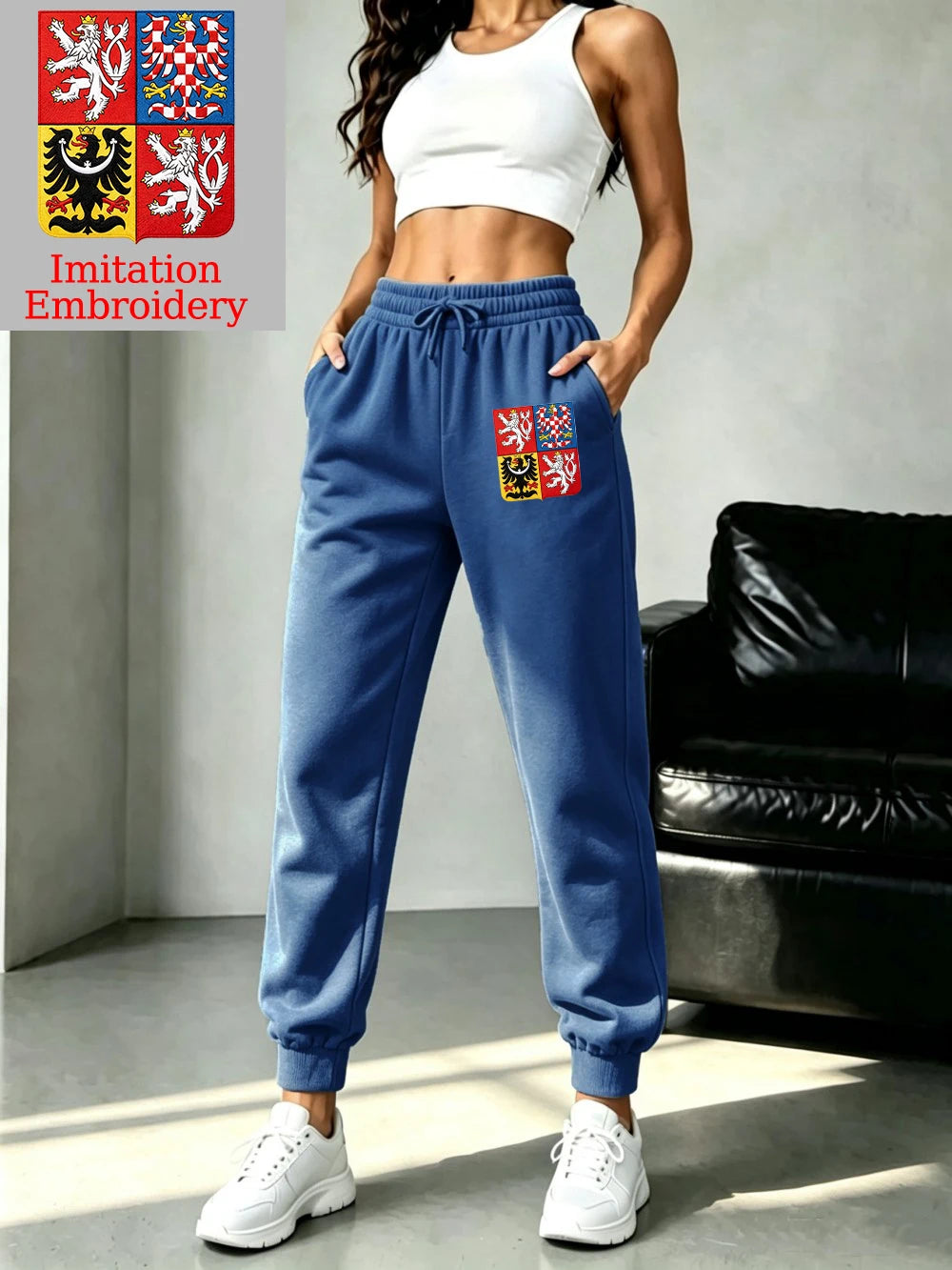 Pantalon de jogging décontracté en molleton avec emblème de la République tchèque pour femmes