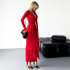 Robe portefeuille moulante à manches longues et décolleté plongeant pour femmes