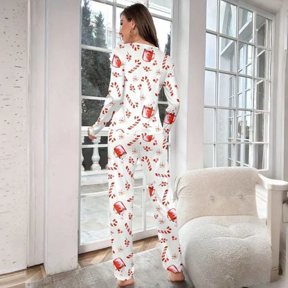 Pyjama de Noël Fleuri Femme – Haut Manches Longues et Pantalon