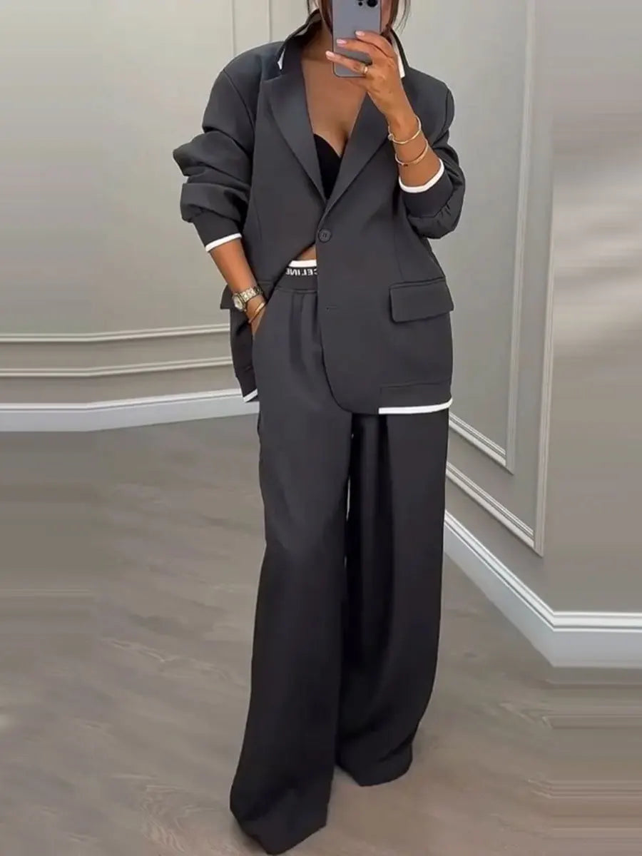 Ensemble tailleur et pantalon à manches longues pour femmes