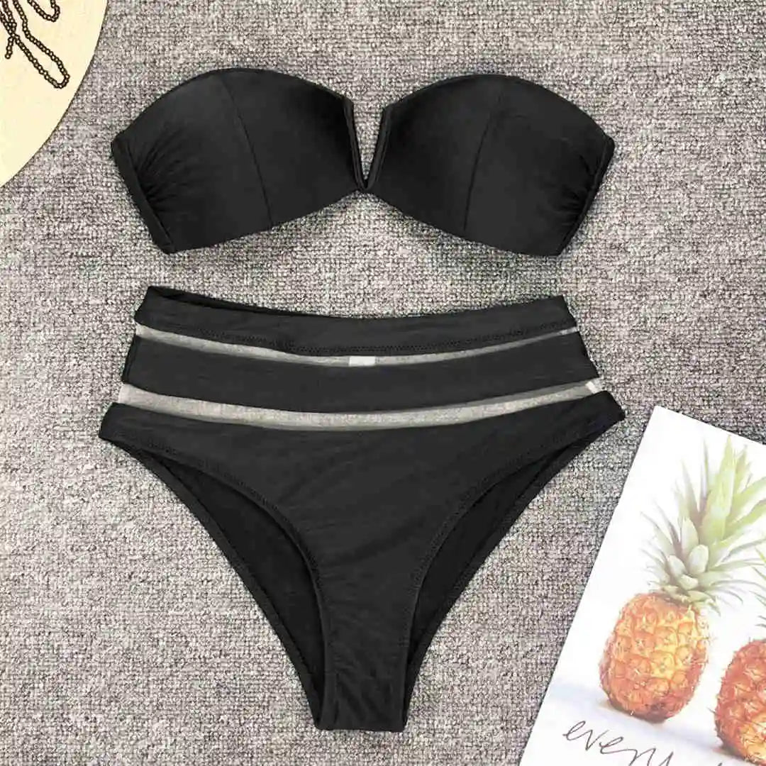 Maillot de bain deux pièces taille haute avec soutien-gorge pour femmes