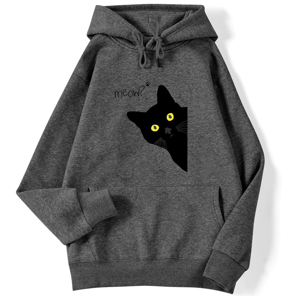 Sweat à capuche imprimé chat noir Meow pour femmes