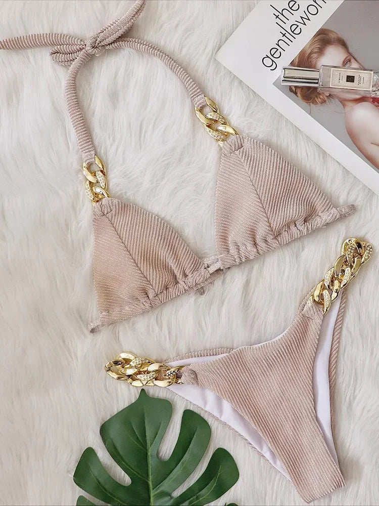 Maillot de bain deux pièces avec biscuits et diamants pour femmes