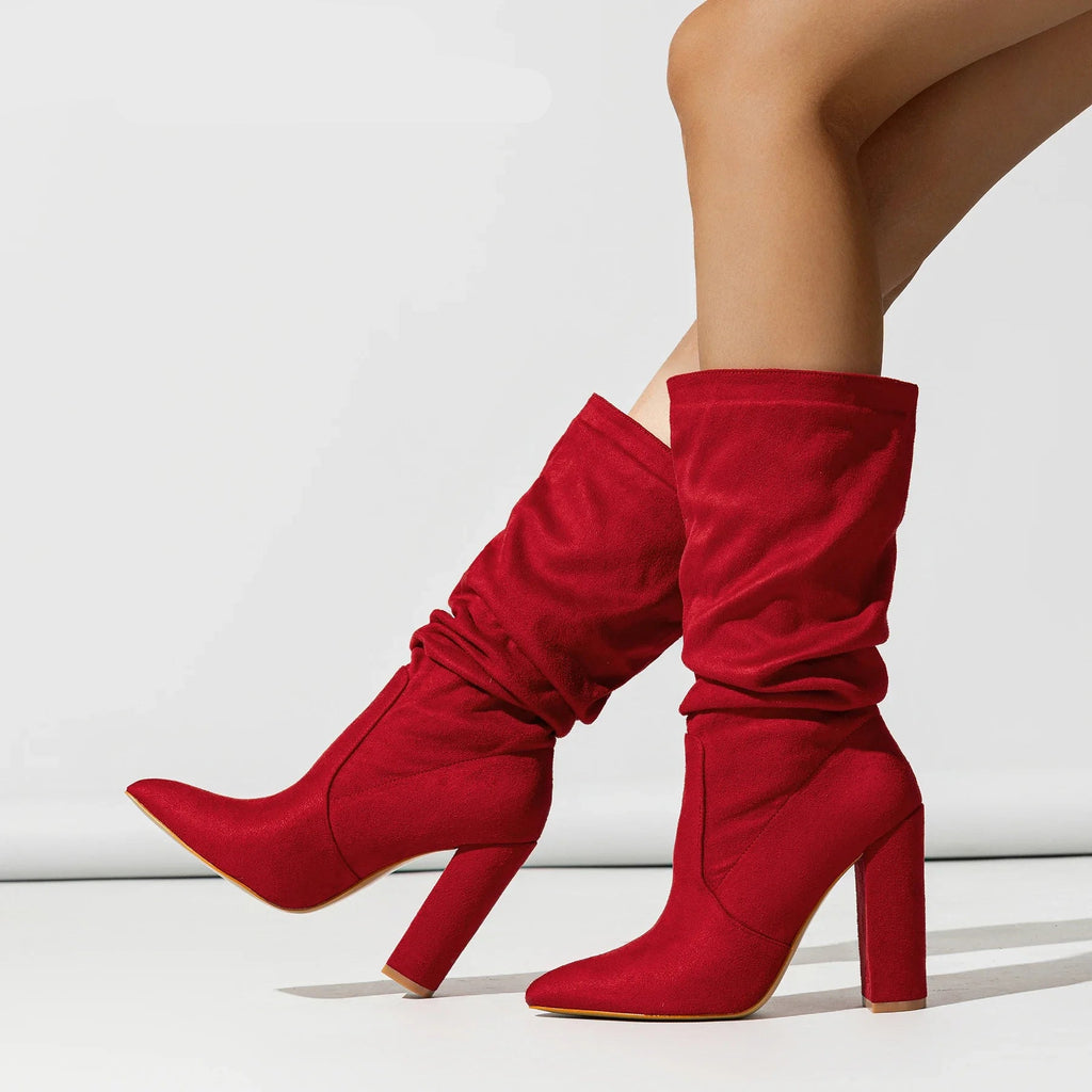 Bottes mi-mollet à talons épais pour femmes