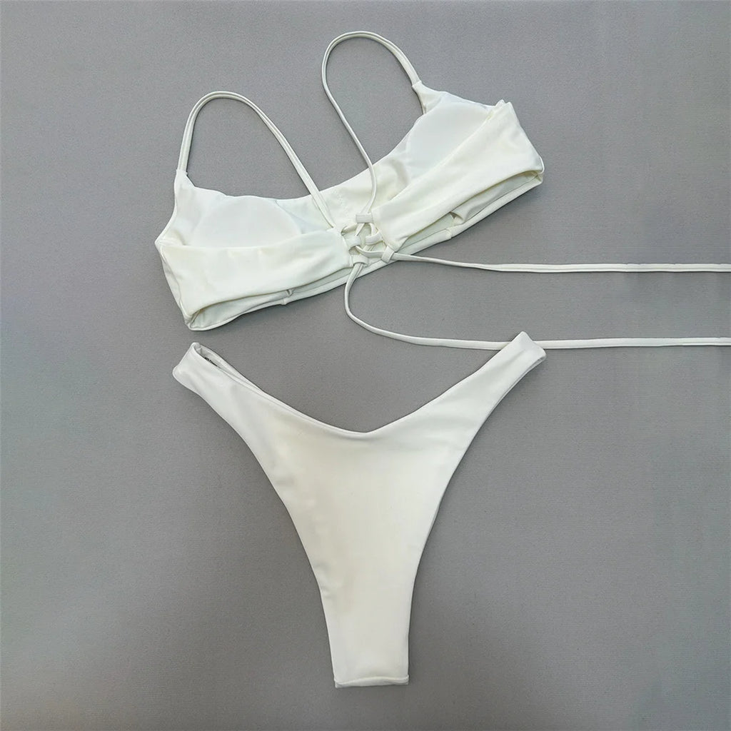 Maillot de bain brésilien deux pièces à lacets pour femmes