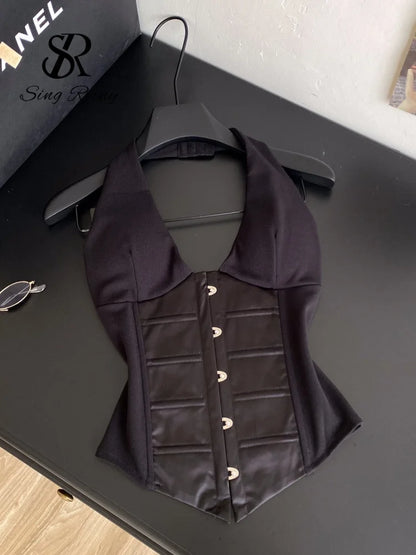 Débardeur Corset Satin Femme – Col Halter