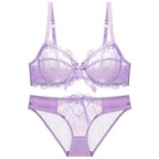 Ensemble de soutien-gorge transparent en dentelle avec nœud ultra-fin et culotte pour femmes