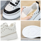 Baskets en cuir véritable compensée et strass pour femmes