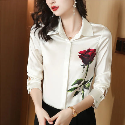 Chemise Blanche Femme – Manches Longues et Imprimé