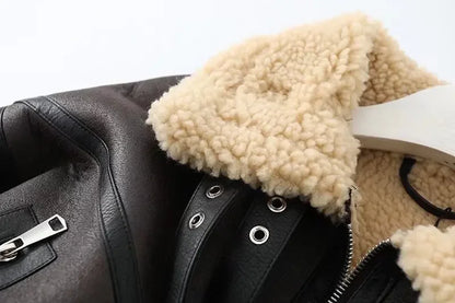 Veste Courte Motard Femme – Effet Cuir d’Agneau