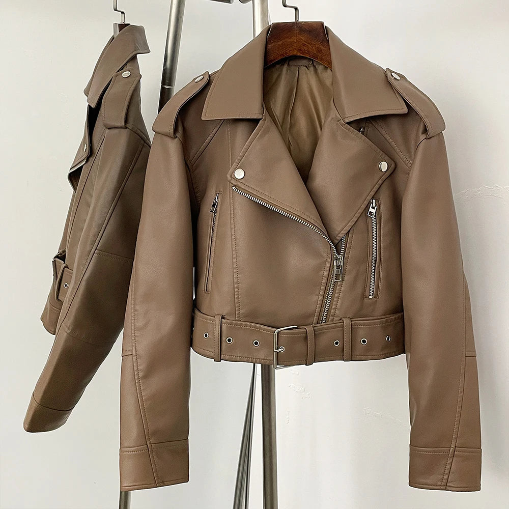 Veste en faux cuir pour femmes