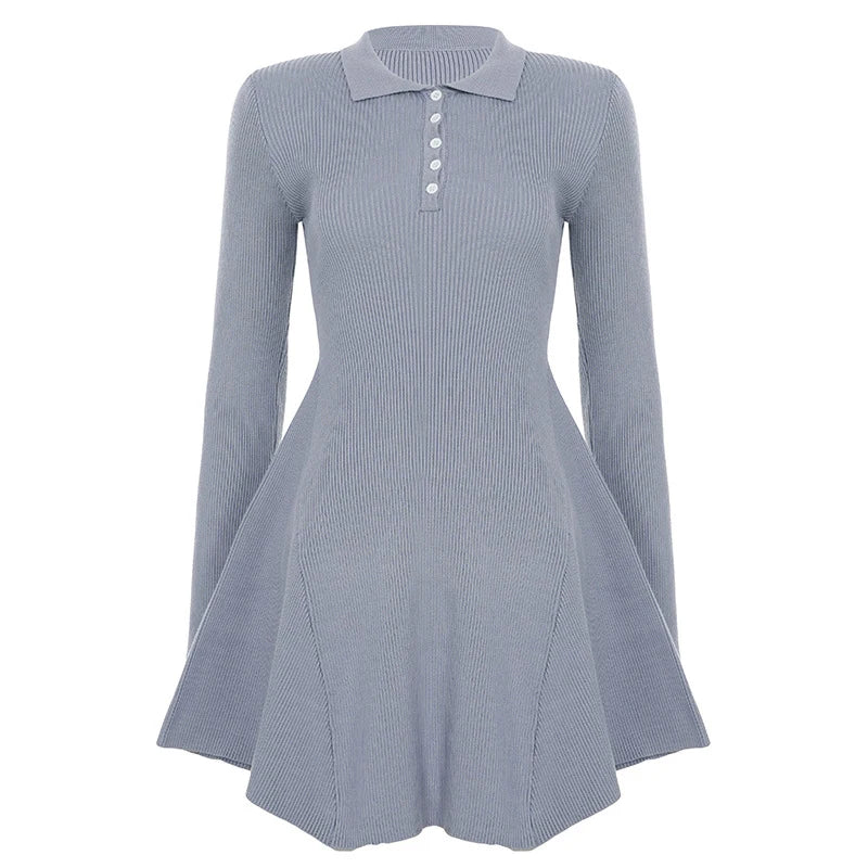 Robe trapèze femme en maille à col polo