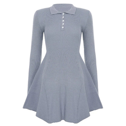 Robe trapèze femme en maille à col polo