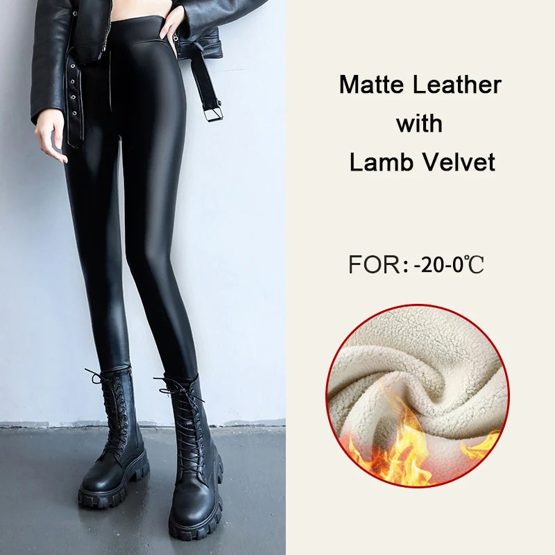Leggings en cuir PU velours taille haute pour femmes