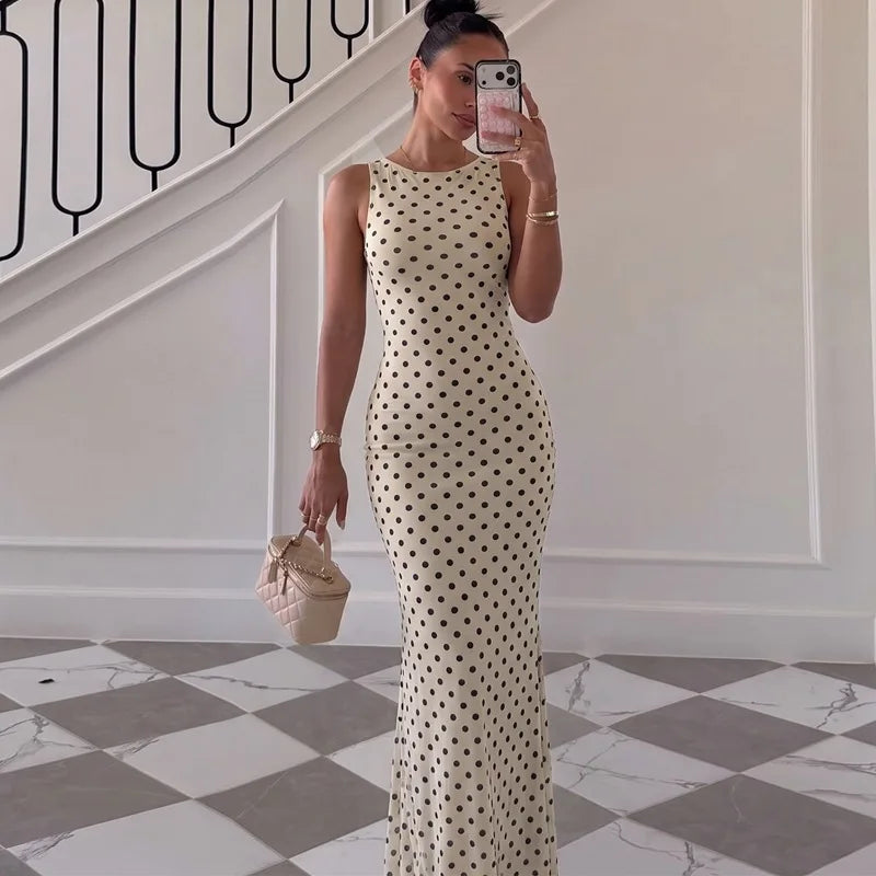Robe maxi dos nu à pois pour femmes