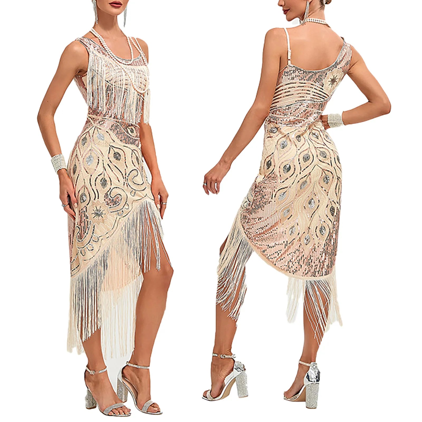 Robe à franges et paillettes des années 1920 pour femmes