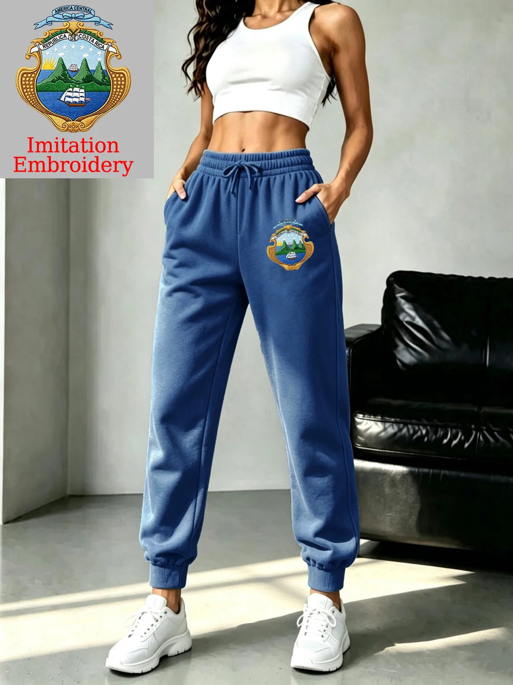 Pantalon de jogging basique en polaire à taille élastique imprimé emblème du Costa Rica pour femmes