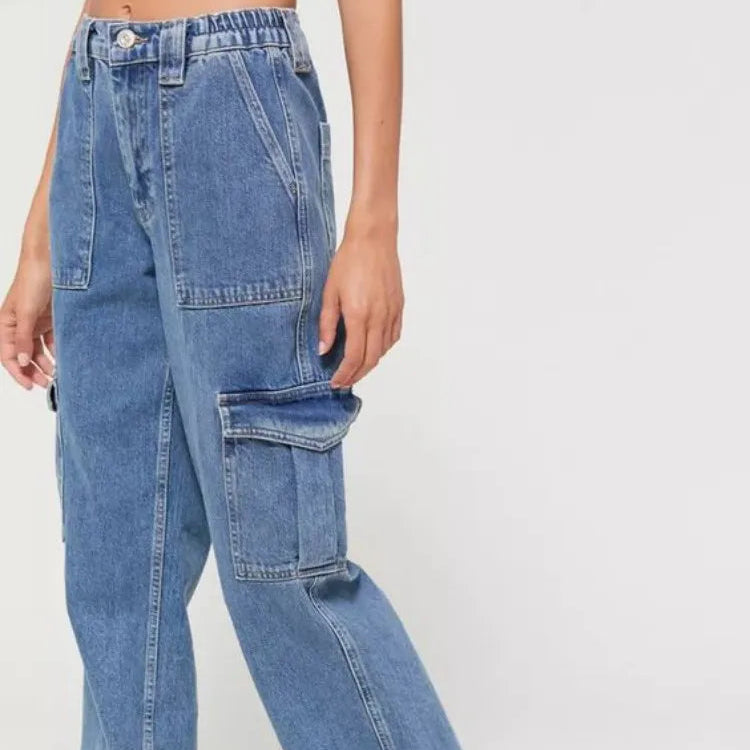 Jean cargo en denim multi-poches pour femmes
