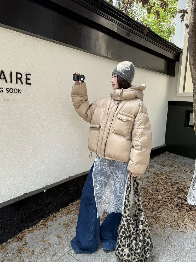 Doudoune courte polyvalente à capuche pour femmes
