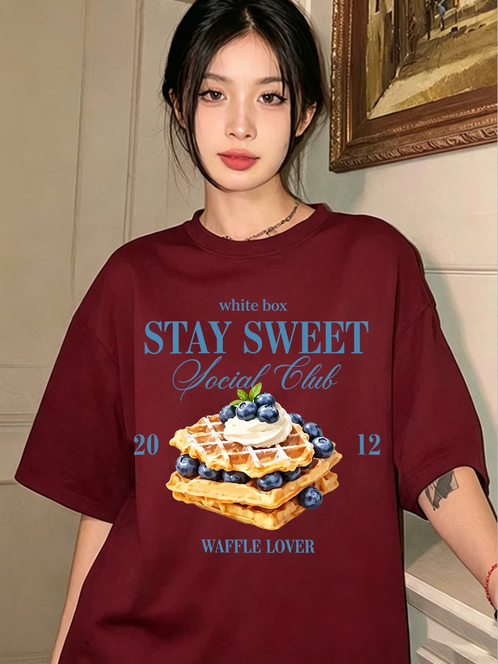 T-shirts imprimés Waffle Lover Social Club, en coton, pour femmes