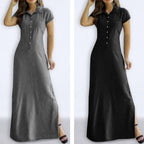Robe longue en jean décontractée à col de chemise pour femmes