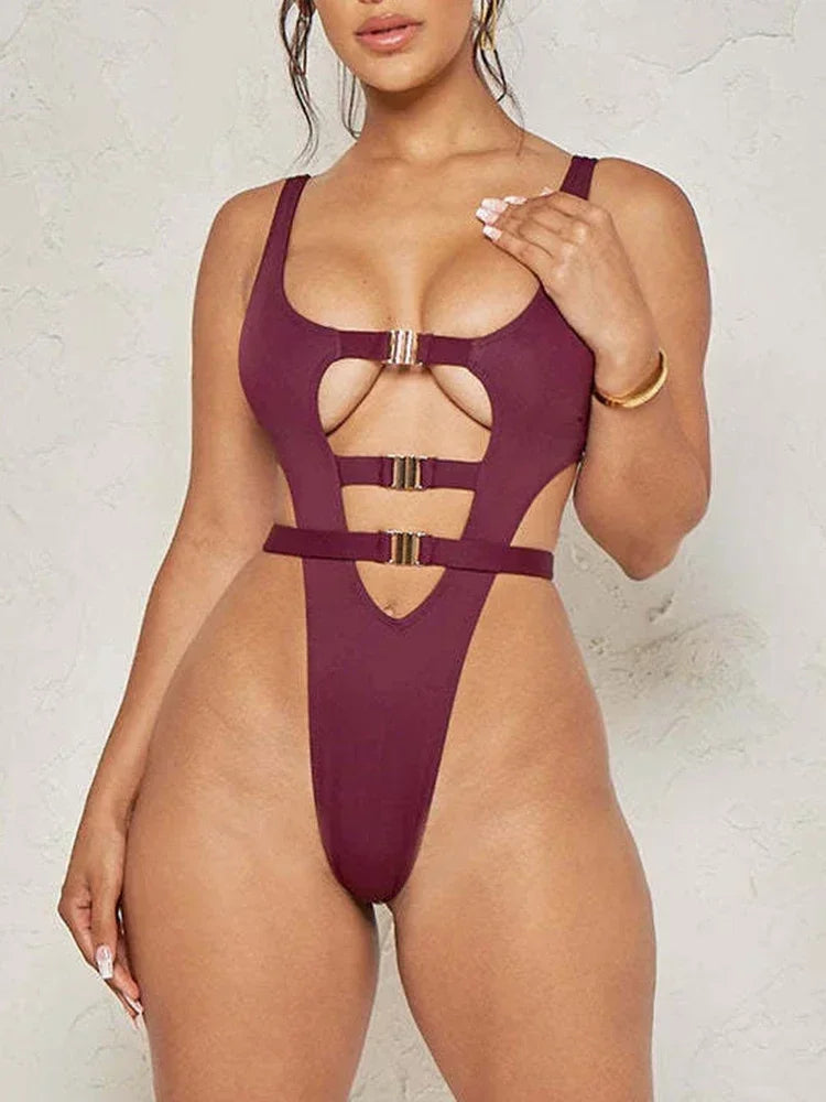 Maillot de bain une pièce, sexy, string, coupe haute pour femmes