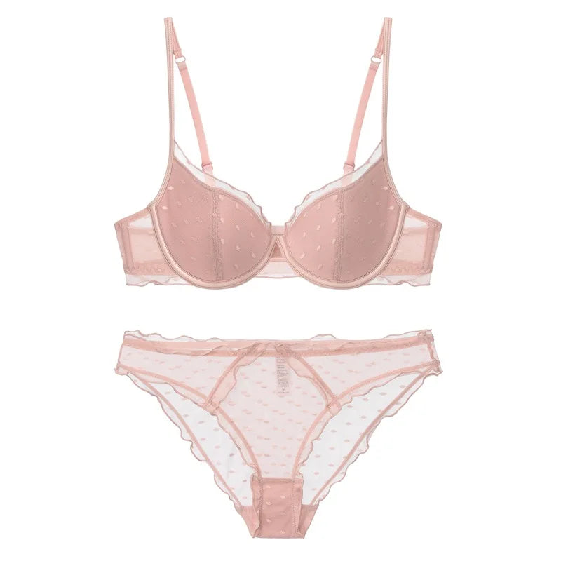 Ensemble soutien-gorge Push Up en dentelle française et culotte pour femmes