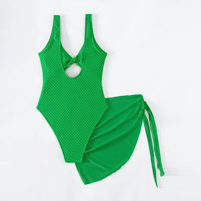 Maillot de bain une pièce torsadé sur le devant, avec nœud sur le côté pour femmes