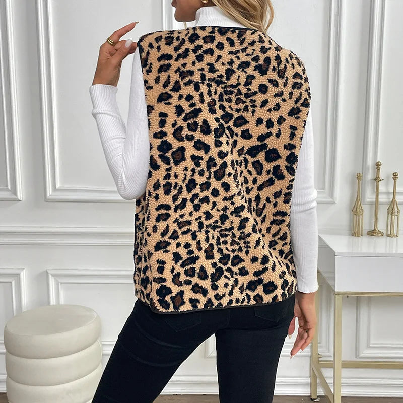 Gilets sans manches léopard amples pour femmes