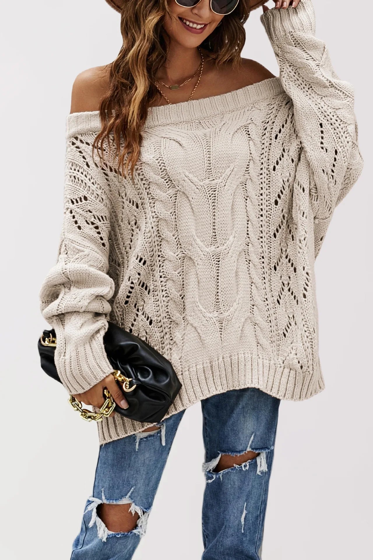 Pull tricoté à manches lanternes pour femmes
