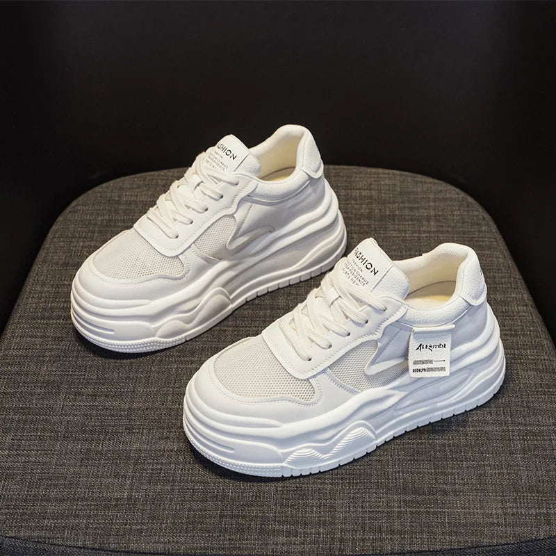 Baskets compensées en cuir de vache véritable pour femmes