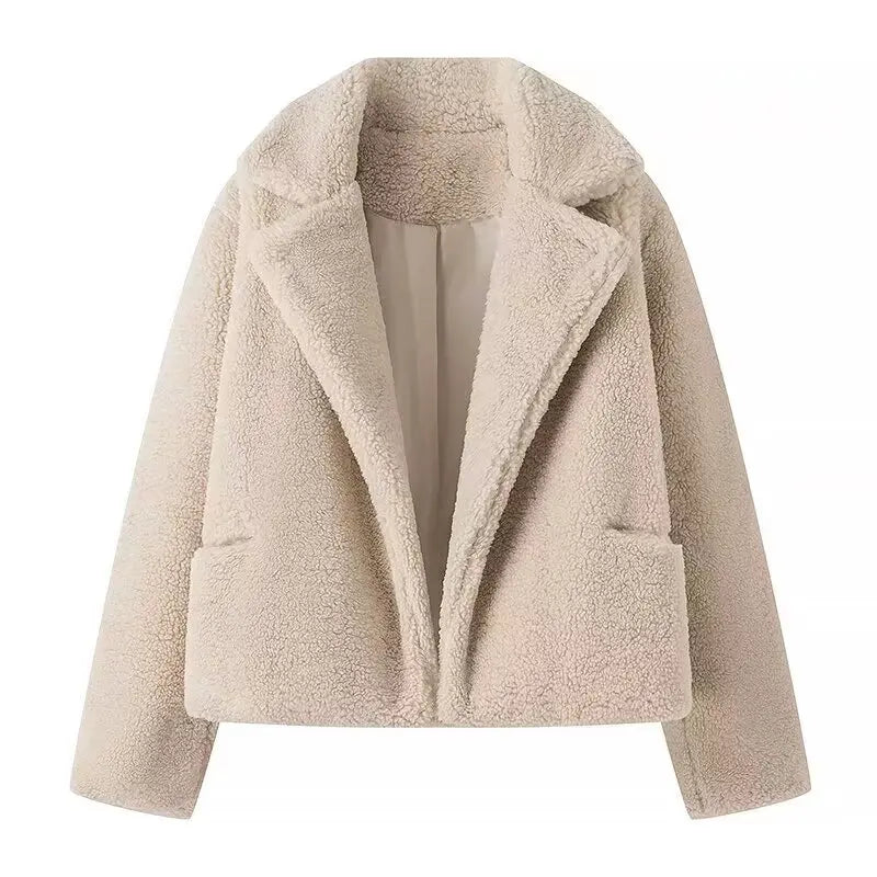 Veste ample en polaire et fourrure d'agneau pour femmes