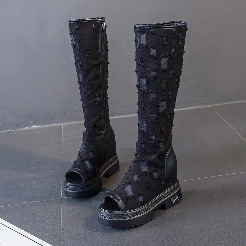 Bottes hautes à plateforme pour femmes