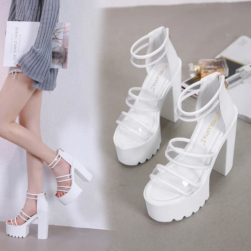 Sandales de mode transparentes en cuir talons pour femmes
