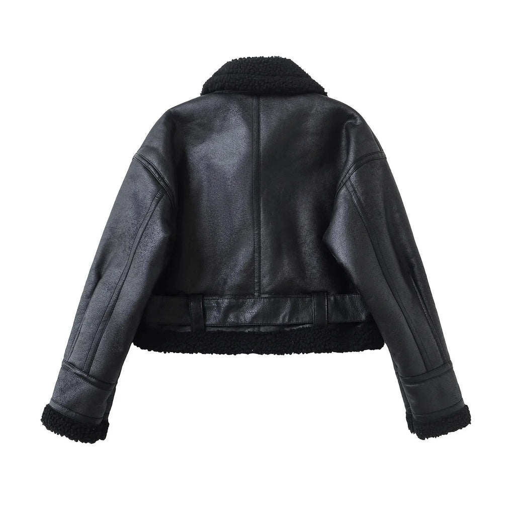 Veste en faux cuir d'agneau pour femmes