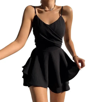 Robe Courte Femme – Col V et Épaules Dénudées