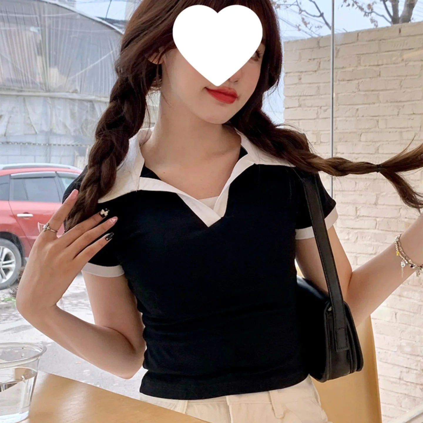 T-shirt polo à manches courtes en coton pur pour femmes