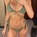 Maillot de bain deux pièces avec strass pour femmes
