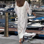 Robe longue en dentelle Jacquard brodée blanche au Crochet pour femmes