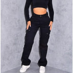 Jean taille haute élastique uni pour femmes
