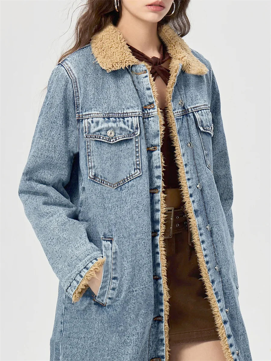 Veste en jean épaisse à simple boutonnage pour femmes