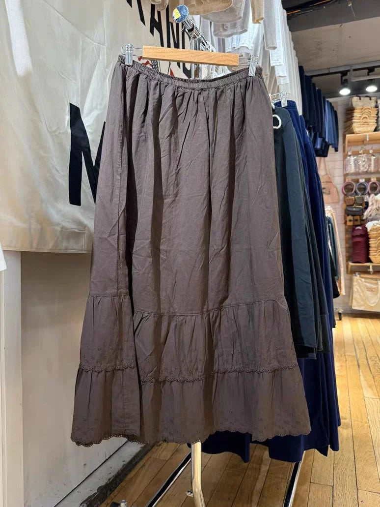 Jupe longue à ourlet brodé de fleurs marron pour femmes