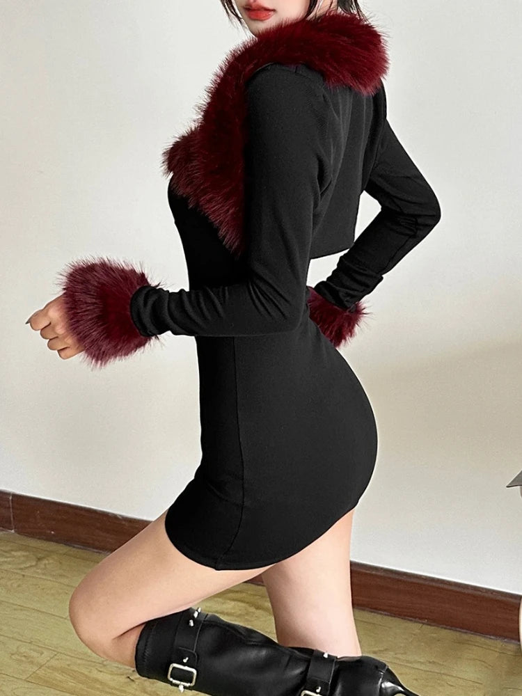 Ensembles deux pièces mini robe sans bretelle et cardigan vintage pour femmes