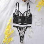 Ensemble soutien-gorge à rayures zébrées françaises avec string pour femmes