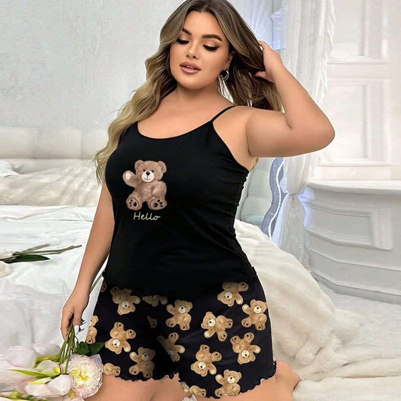 Pyjama Léger Femme – Bretelles Fines, Short et Cœurs