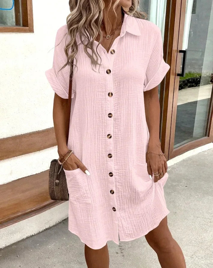 Robe minimaliste à boutons et col en v pour femmes